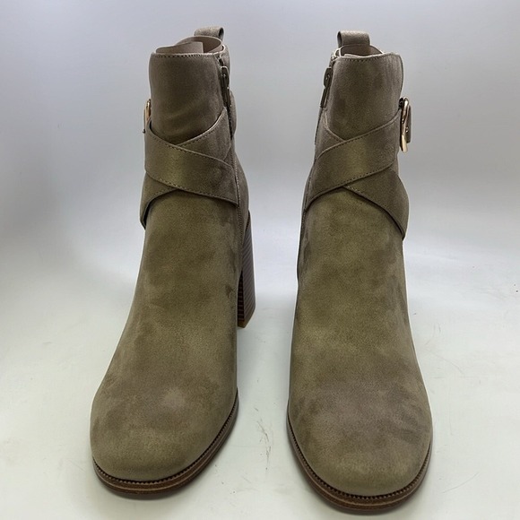 Nine West Taupe Suede Buckle Wrap Block Heel Ankle Boots Womens 11M - Picture 2 of 11